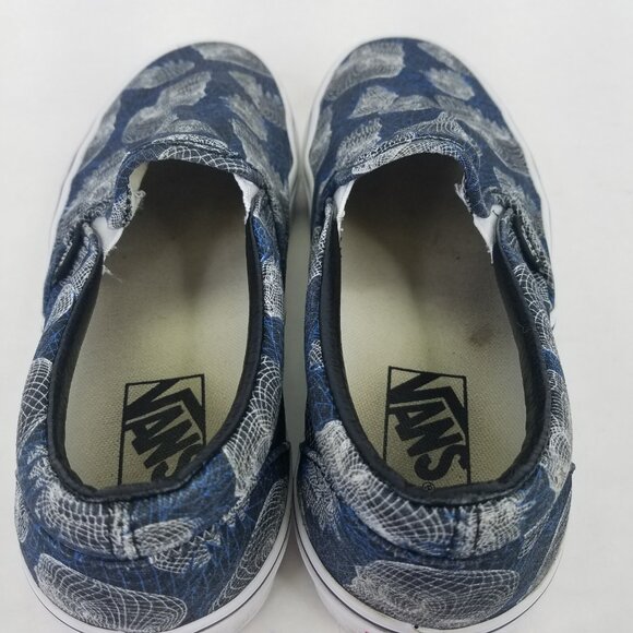 VANS Classic Slip On Wireframe Skull Blue Canvas Sneakers Women's 8 Men's 6.5 - Picture 11 of 13